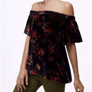 LOFT Ann Taylor Top Womens S Velvet Off Shoulder Floral dark romantic whimsigoth